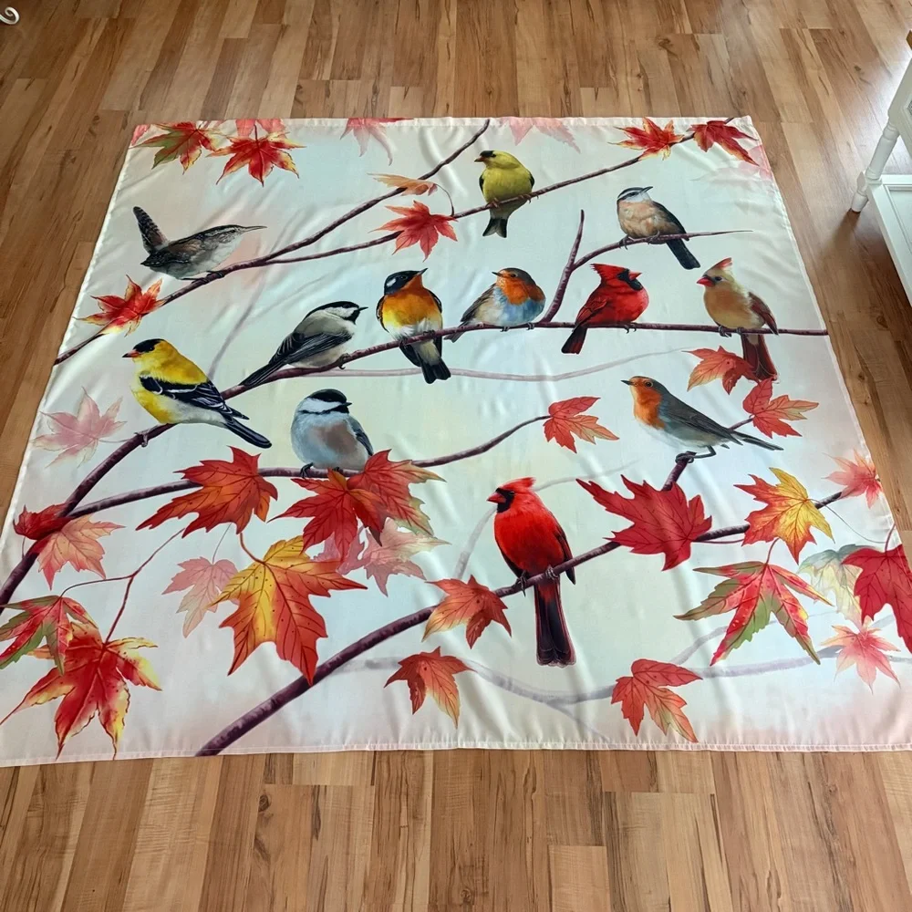 Colorful Oversized Autumn Fall Leaves & Birds Print Fabric Shower Curtain 🍁